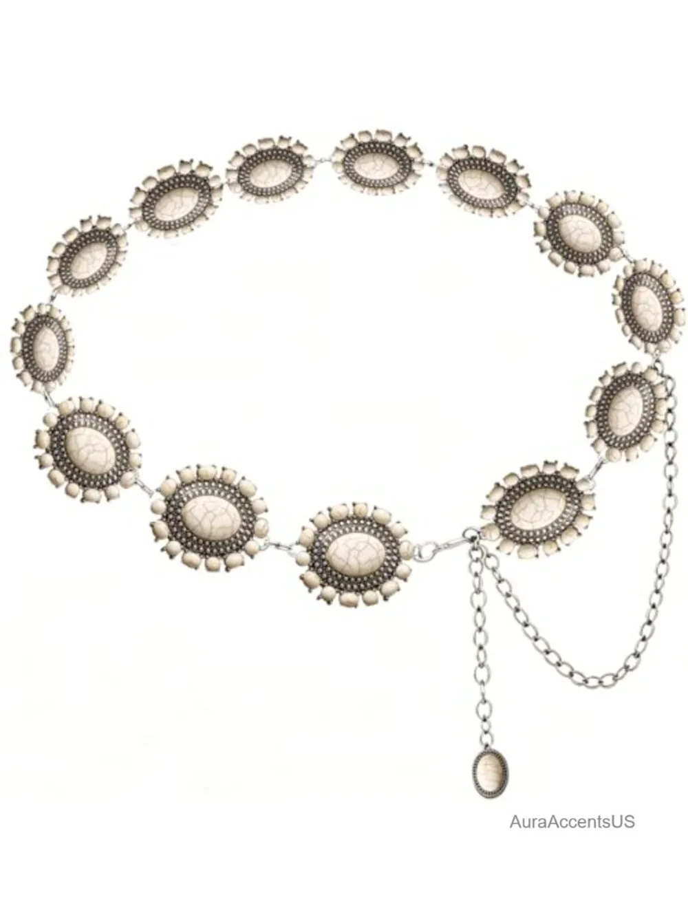 Western Turquoise Concho Chain Waist Belt for Dresses Jeans